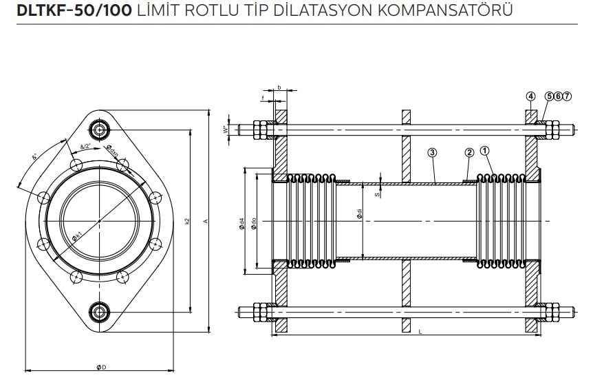 DLTKF DİLATASYON KOMPANSATÖRÜ TEKNİK ÇİZİMİ